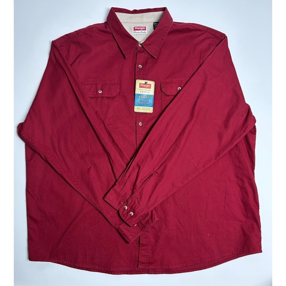 Wrangler Men Long Sleeve Button Down Shirt Red 3XL Western Cowboy Rodeo Work